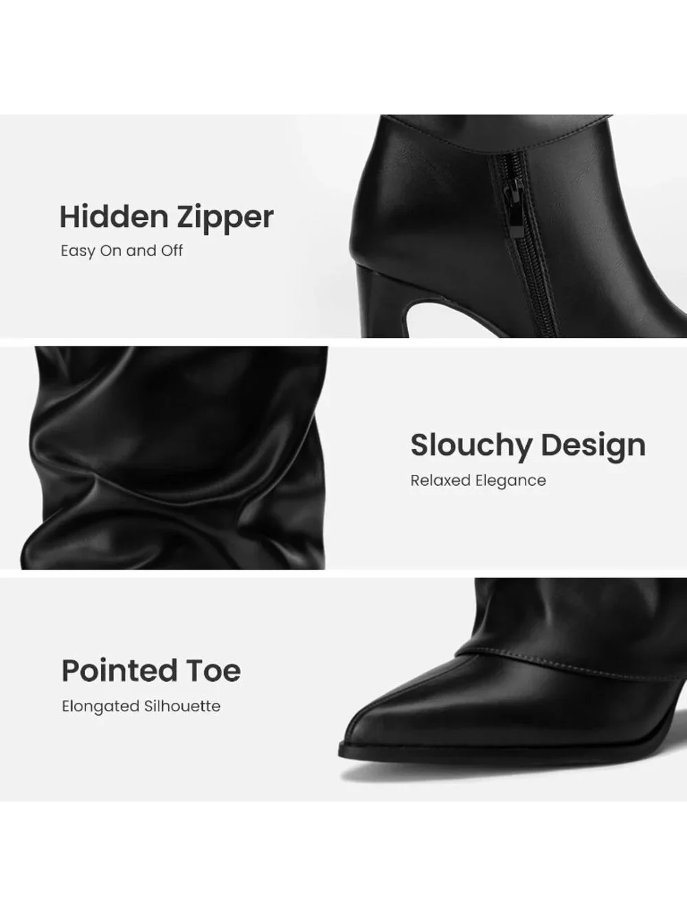 Women's Black Pointed Toe Pu Leather Chunky Heel Fold Over Knee High Boots